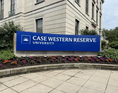 CWRU signage located near Allen Memorial Medical Library