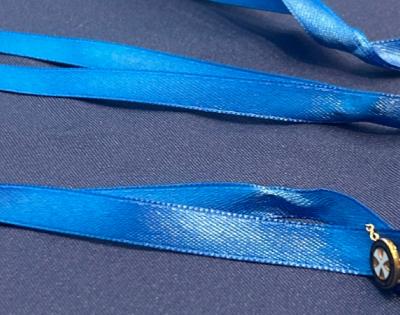 Frances Payne Bolton School of Nursing nursing pins on blue ribbons