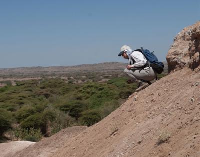 Photo of Beverly Saylor at the Woranso-Mille paleontological site in Ethiopia’s Afar region