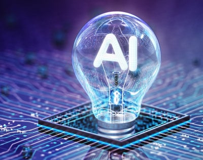 light bulb with AI in the center on a grid