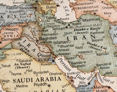 Photo of a map of the Middle East with a focus on Iran
