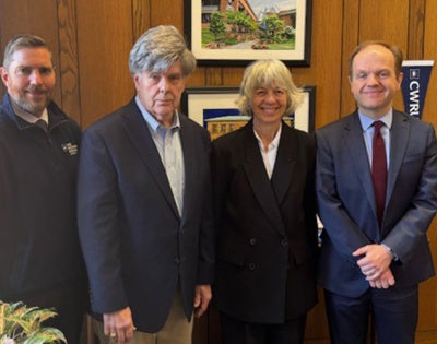 From left to right: Dean Paul Rose, Bob Rapp, Visiting Assistant Professor, Juliet P. Kostritsky, JD, Everett D. & Eugenia S. McCurdy Professor of Contract Law, Eric C. Chaffee, JD, John C. Hutchins Professor of Law