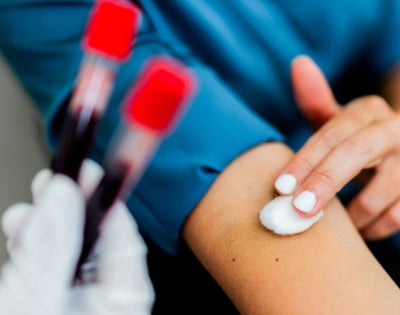 Close-up of patient woman after blood test