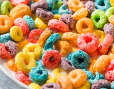 Close up of fruity breakfast cereal 