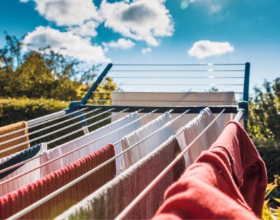 Laundry on drying lines in the sun 
