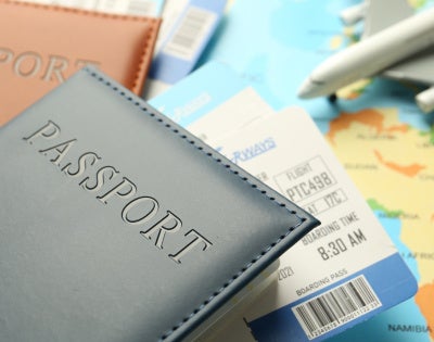 Close up of passports on a map 