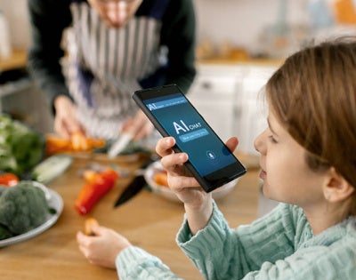 Image of a kid talking to an AI program