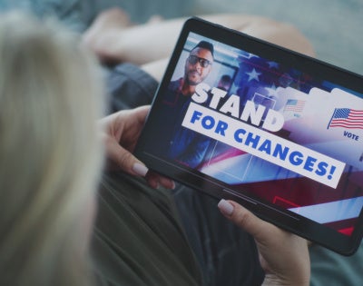 Image of political ad playing on a tablet