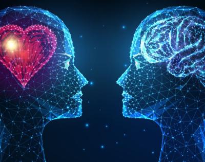 Futuristic-emotional-and-intellectual-intelligence-concept-with-human-heads-with-heart-and-brain