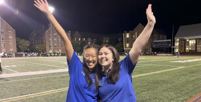 Julia Cho (pictured left) with a peer orientation leader
