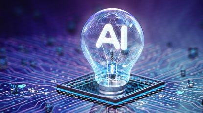 light bulb with AI in the center on a grid