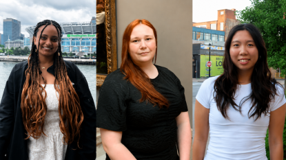 Nyat Isack, Claire Sumner and Annie Zhao standing in a compilation image 
