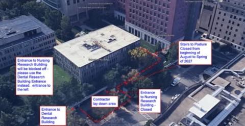 North part of the Nursing Research Building off of Cornell Circle.