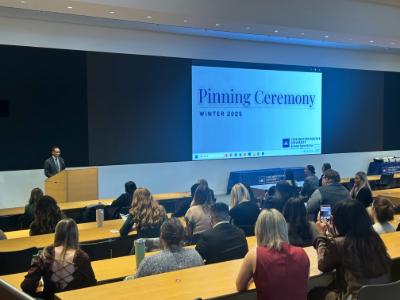 Dean Ronald Hickman gives remarks at the Frances Payne Bolton School of Nursing pinning ceremony