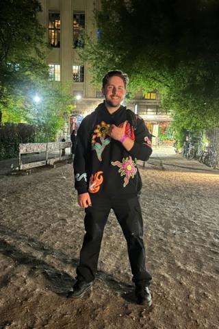 Robert Sharkey standing in the middle of a path.