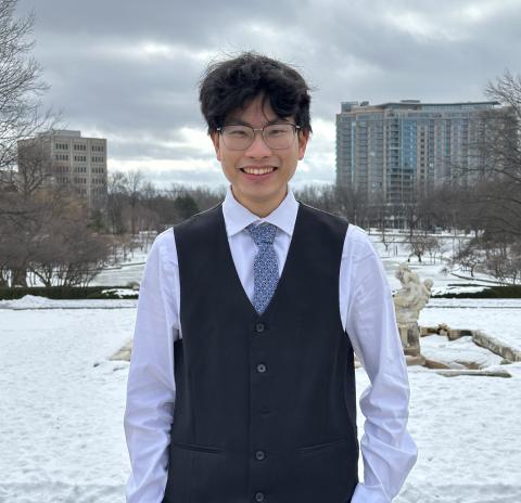Eric Low standing in Wade Lagoon Park in the snow