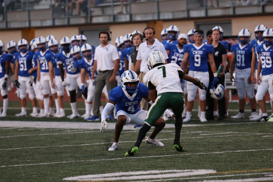 Osinachi Chukwuocha plays cornerback on a football field