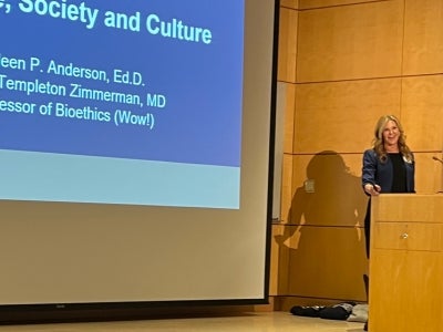 Eileen Anderson gives a lecture during her chairing ceremony at the Biomedical Research Building.