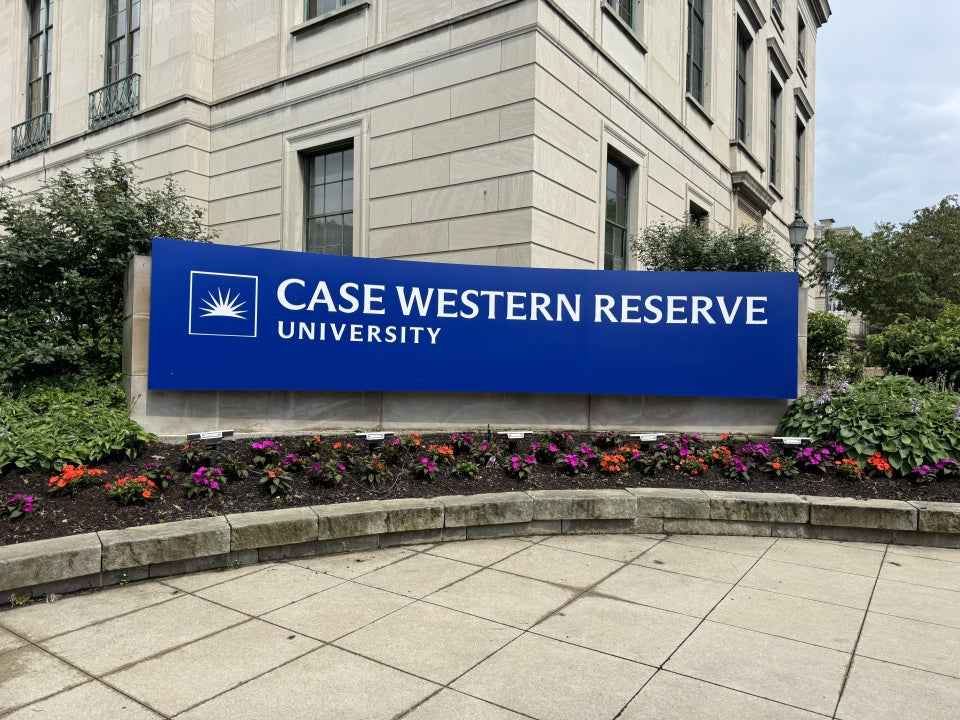 CWRU signage located near Allen Memorial Medical Library