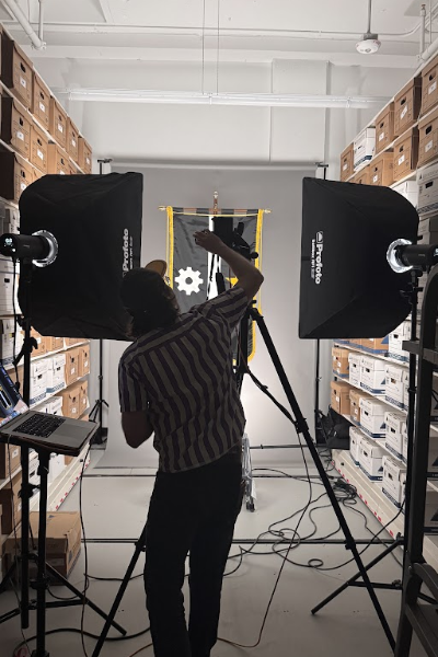 photographer with camera setup taking a photo 