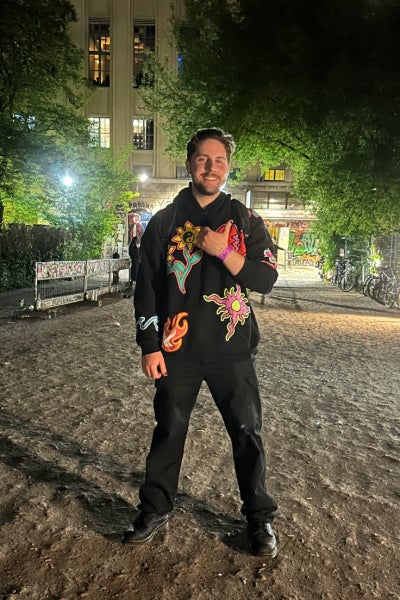 Robert Sharkey standing in the middle of a path.