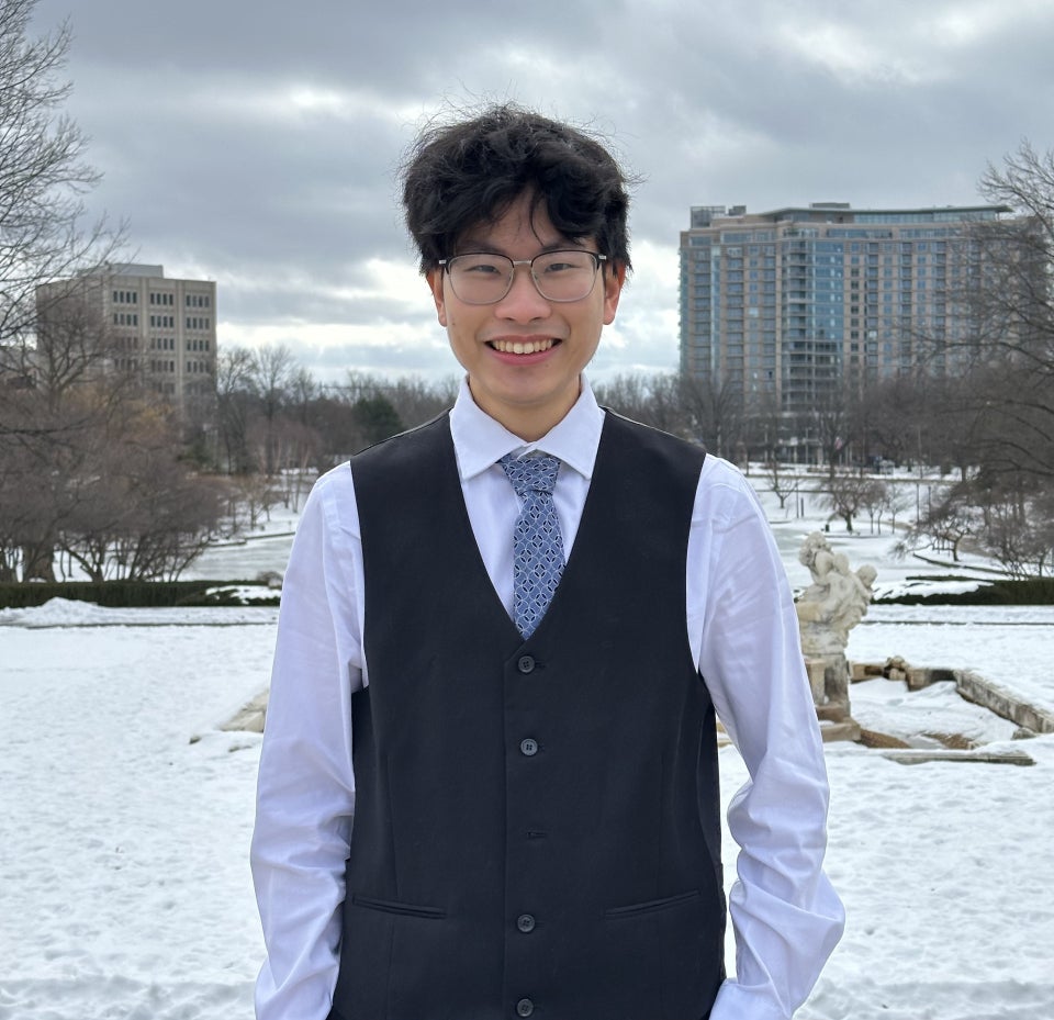 Eric Low standing in Wade Lagoon Park in the snow