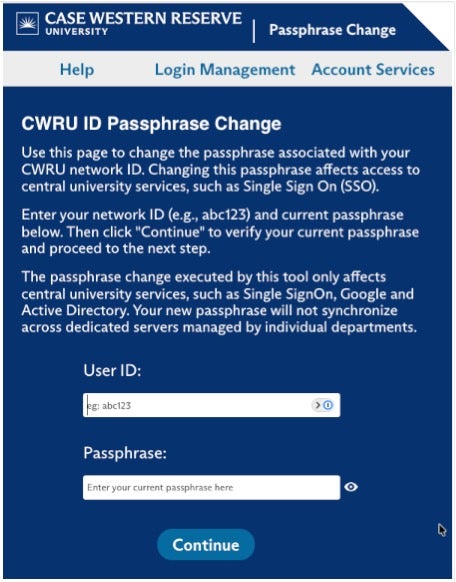 Updated log in management page
