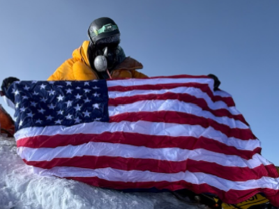 Reid on the summit of Everest