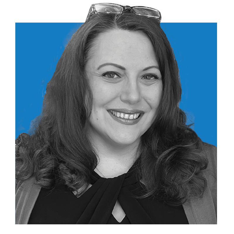 Black and white head-and-shoulders photographic portrait of Shannon E. French.