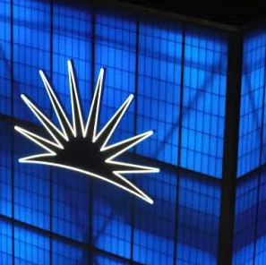 CWRU sunburst signage at Veale Convocation, Recreation and Athletic Center