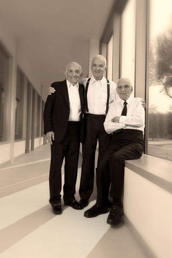 Sepia-toned photo of Joseph, Morton and Jack Mandel