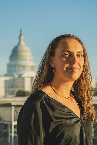 A portrait of Shannon Moore in front of the U.S. Capitol.