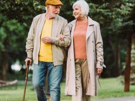 A man and a woman walking