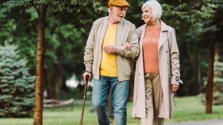 A man and a woman walking