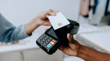 Close up of a contactless credit card payment