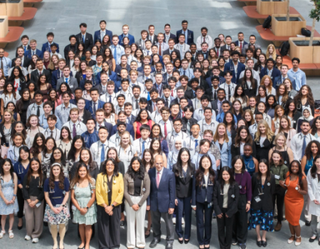 Group of medical students in a large area 