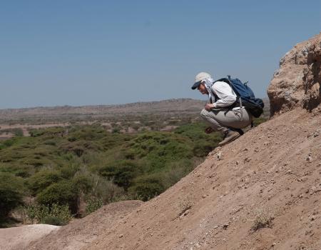 Photo of Beverly Saylor at the Woranso-Mille paleontological site in Ethiopia’s Afar region