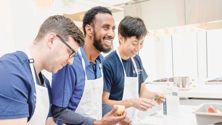 The School of Medicine's state-of-the-art teaching kitchen is at the heart of its culinary medicine curriculum, providing future physicians with hands-on nutrition education. This photo was taken after the kitchen opened in 2023.