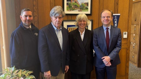 From left to right: Dean Paul Rose, Bob Rapp, Visiting Assistant Professor, Juliet P. Kostritsky, JD, Everett D. & Eugenia S. McCurdy Professor of Contract Law, Eric C. Chaffee, JD, John C. Hutchins Professor of Law