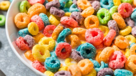 Close up of fruity breakfast cereal 