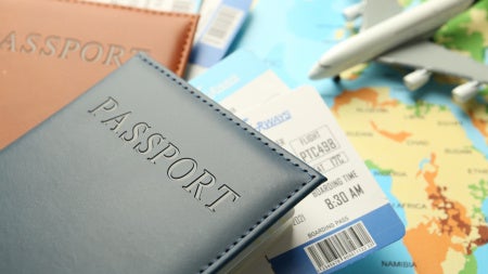 Close up of passports on a map 