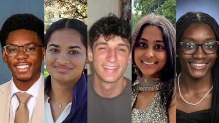 Compilation photo of Chigozie Ibegbu, Sailakshmi Rayaroth, Maxim Dalat, Vanya Mittal and Manuella Glover. 