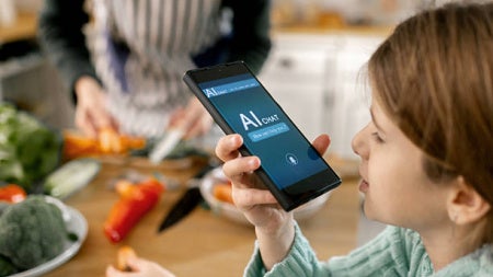 Image of a kid talking to an AI program