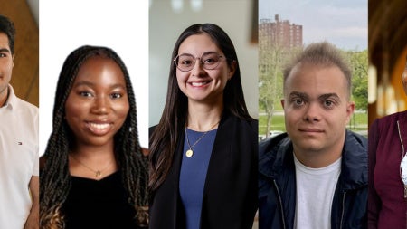 Five headshots, left to right, of Amirali Rezaei Stacy Guech, Cassandra López, Ian Norfolk, Zoe Sekyonda