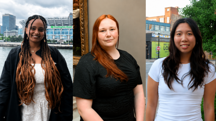 Nyat Isack, Claire Sumner and Annie Zhao standing in a compilation image 