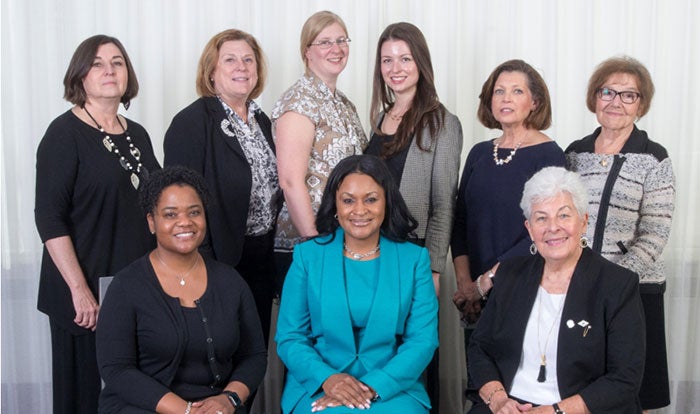 Formal portrait of 9 CWRU FPB alumni board members