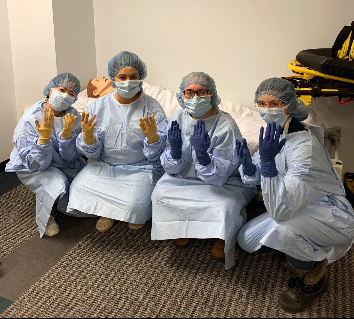 BSN students at the Frances Payne Bolton School of Nursing at Case Western Reserve University all suited up for clinical lab practice.