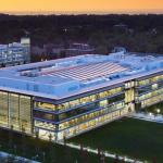 Image of the Health Education Campus at Case Western Reserve University at night.