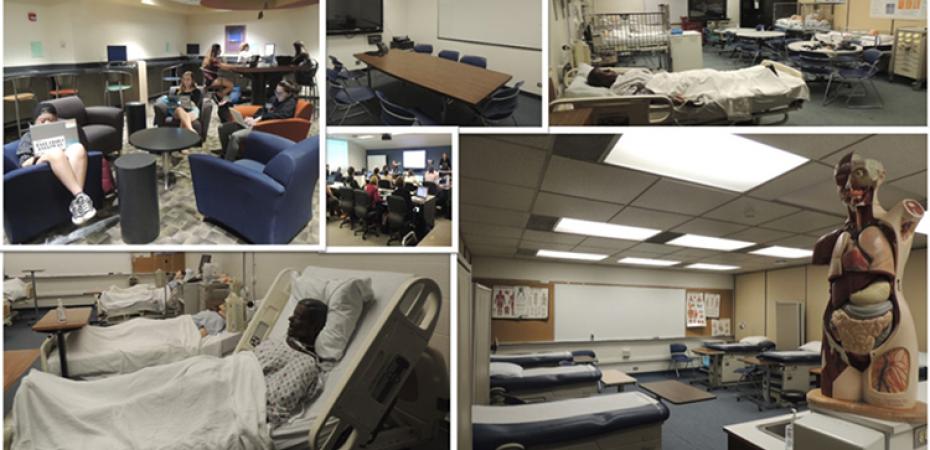 Collage displaying the different learning spaces the Center has to offer.