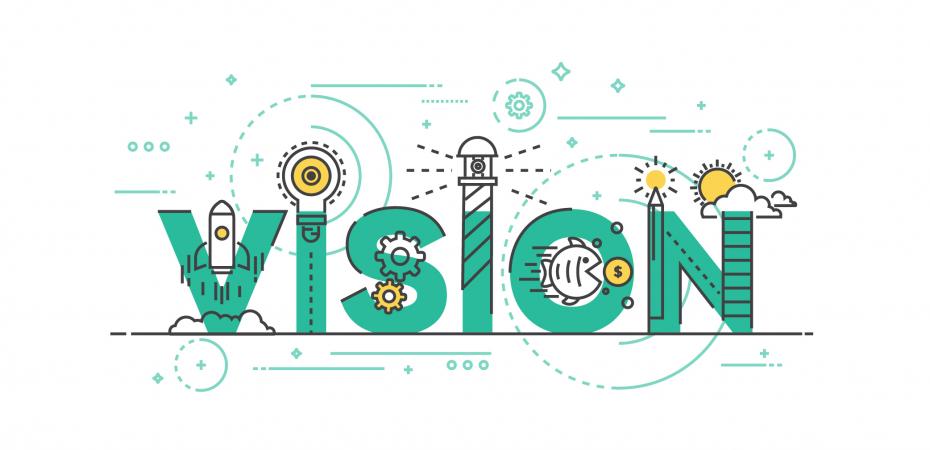 Graphic of the word "vision" to illustrate the 5 key components of the Marian K. Shaughnessy Nurse Leadership Academy at the Frances Payne Bolton School of Nursing at Case Western Reserve University in Cleveland, Ohio, one of the best nursing schools in the nation.